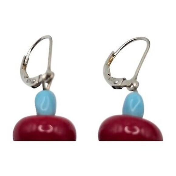 Artisan Vibrant Colors Earrings Marked 925 Leverback Red Green Blue Christmas - Picture 10 of 11